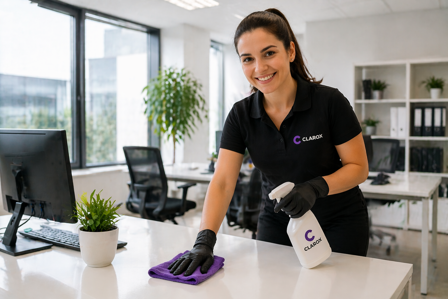 Reinigungskraft im modernen Büro